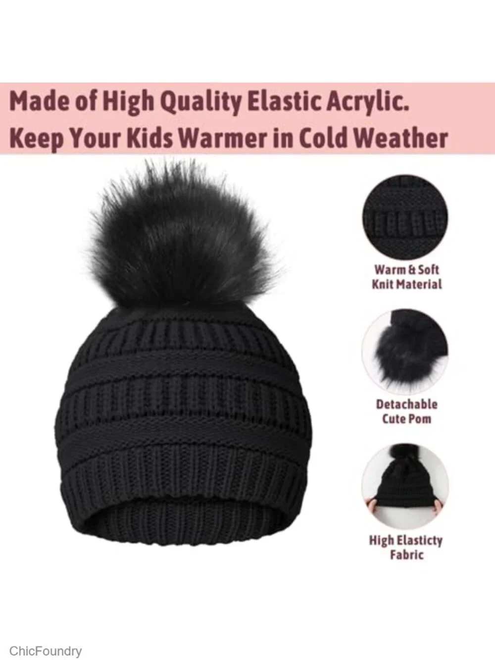 Kids Winter Beanie Hat Scarf Gloves Set Thick Warm Knitted Fleece Lined